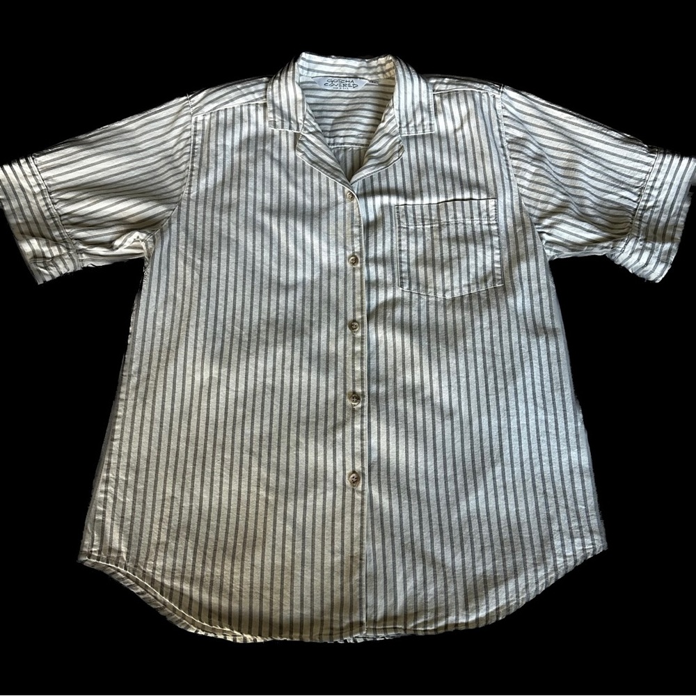 vintage 90s gotcha covered light cotton denim railroad stripes button up